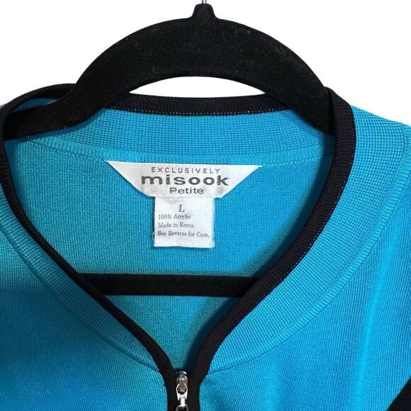 Misook- Zip Front Santana Knit Cardigan Black Turqouise Long Sleeve Large Petite - Picture 2 of 9